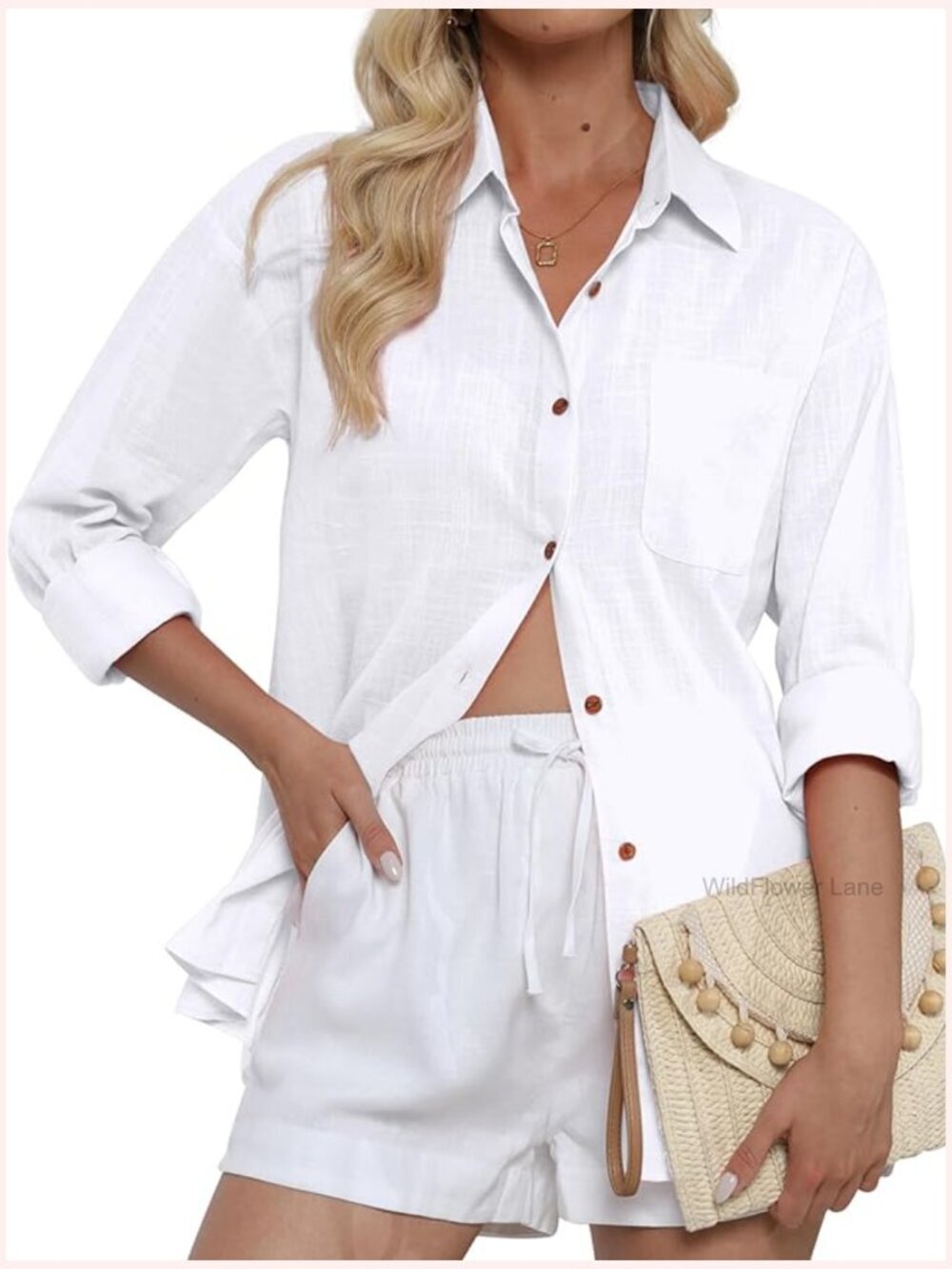 Women's Button Down Shirt Long Sleeve Cotton Relaxed Fit Blouse